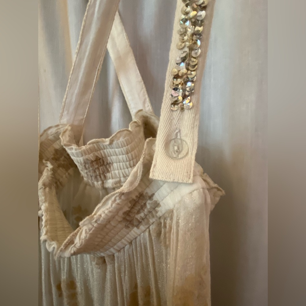 Free People New Romantics Cream & Gold Sequined Overalls size Woman’s Small - Picture 3 of 13